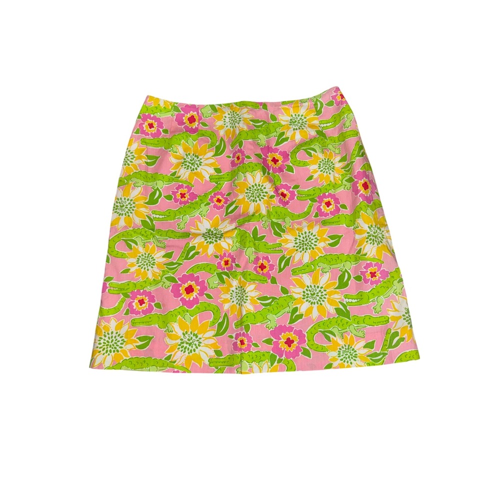 Lilly Pulitzer Womens Pink Croc Monsieur  Print Cotton Mini Skirt Size 2
